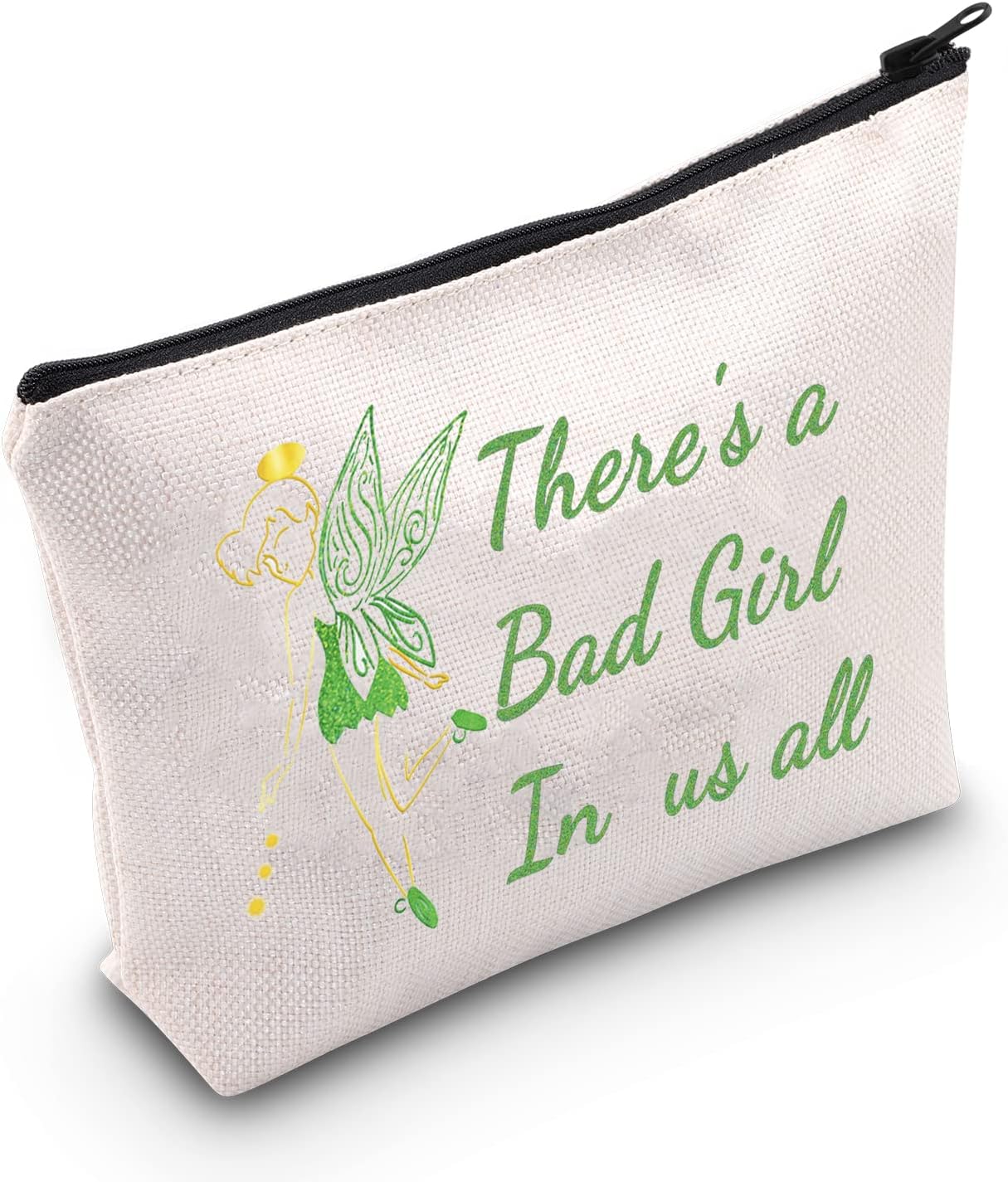 LEVLO Tinker Bell - Bolsa de cosméticos con cita para amantes de la campana, regalo con cremallera para mujeres y niñas, Hay un mal,