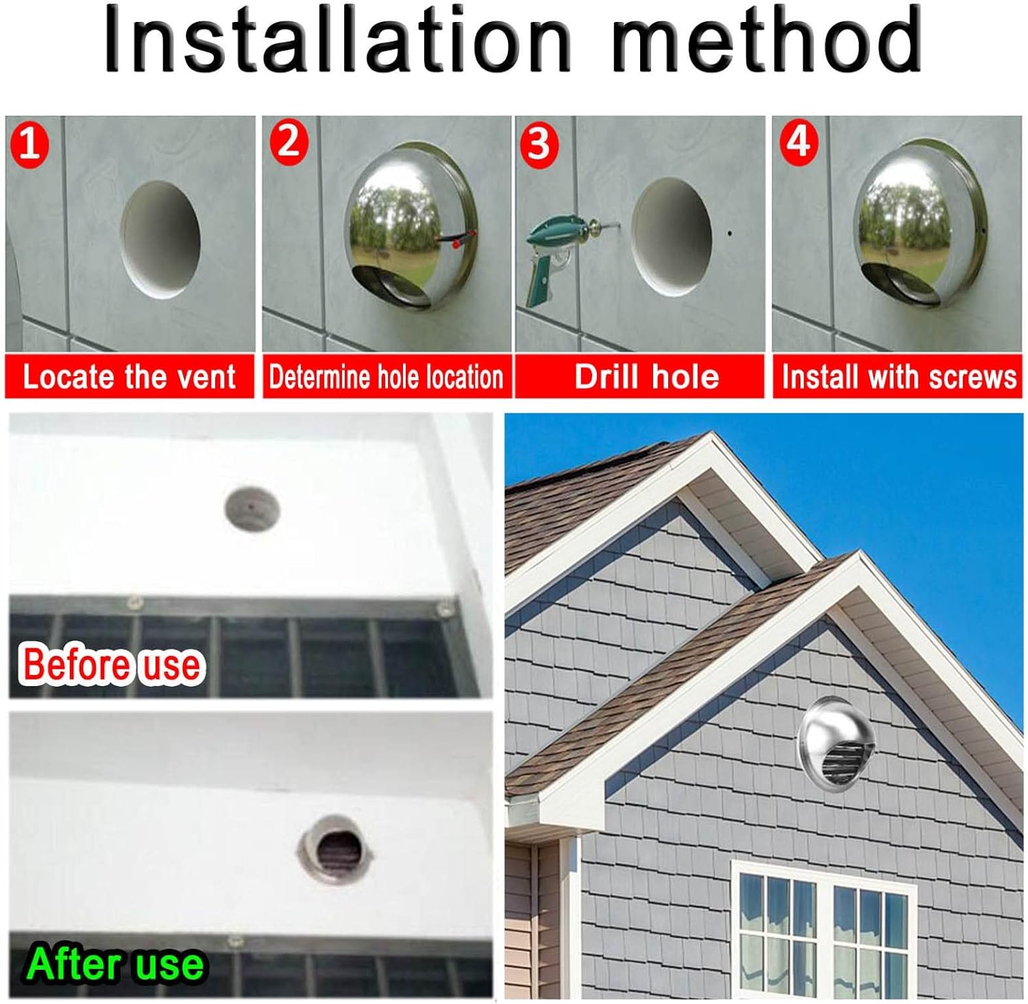 Kitchen Round External Extractor with Built-in Screen Mesh, 304 Stainless Steel Wall Air Soffit Vents, Weatherproof, Air Ventilation Outlet Hood for The External Wall Exhaust(Silver 6in/150mm)