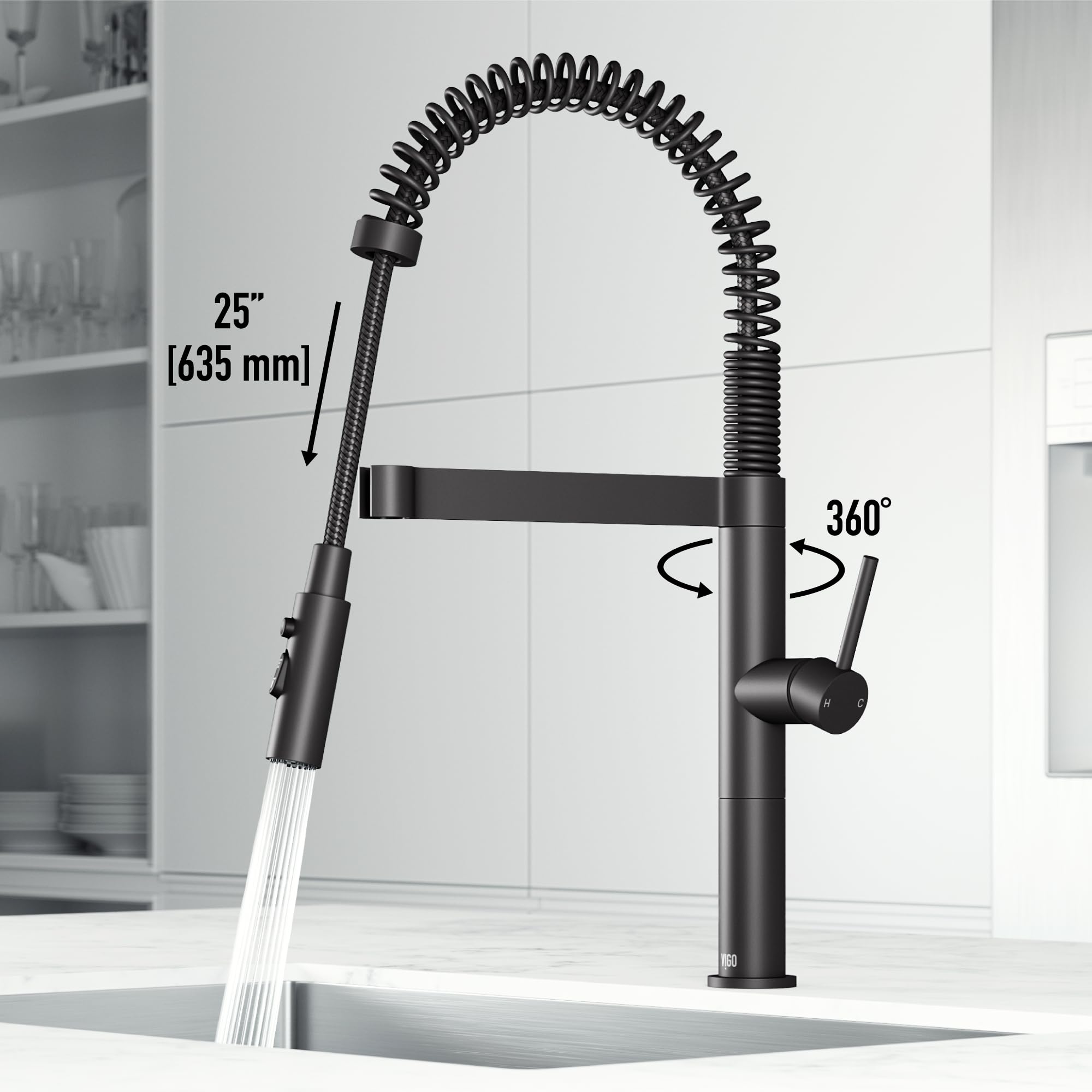 VIGO Edison Pro 20'' H Single Handle Pull Down Sprayer Kitchen