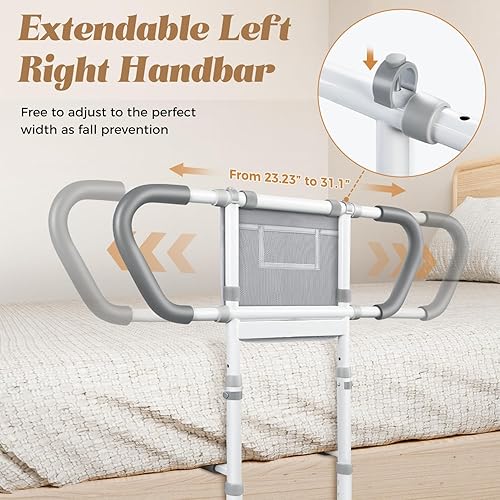 Miniatura 6 de Rieles de cama para adultos mayores Rieles ajustables de asistencia de cabecera con bolsillos de almacenamiento, asas antideslizantes, luz nocturna