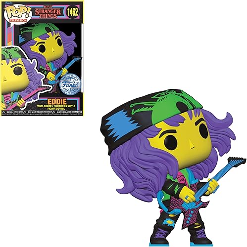 Miniatura 3 de Funko Pop! Stranger Things - Figura de vinilo de Eddie con guitarra Blacklight #1462, exclusivo de Entertainment Earth