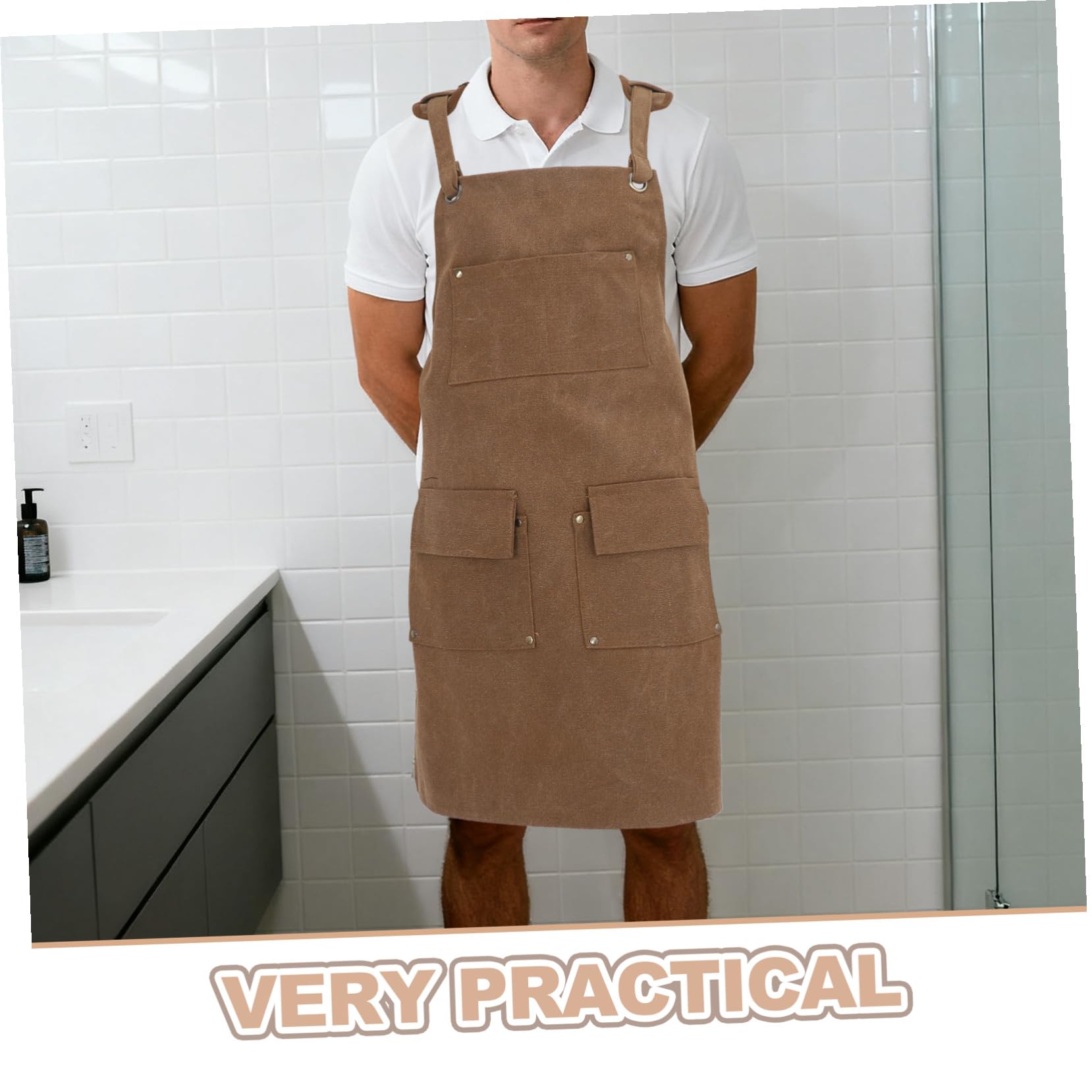 Didiseaon delantal de trabajo con bolsillos mono de trabajo delantal de taller para mujer Light Brown
