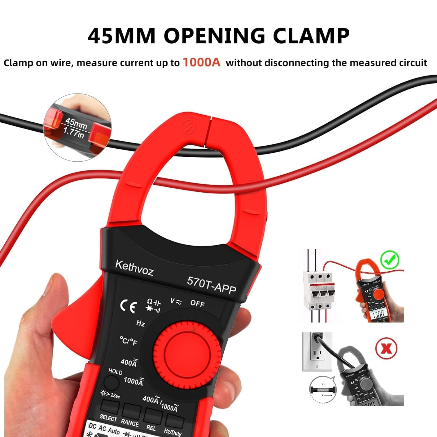 Measuring AC/DC Current using the 45mm jaw clamp