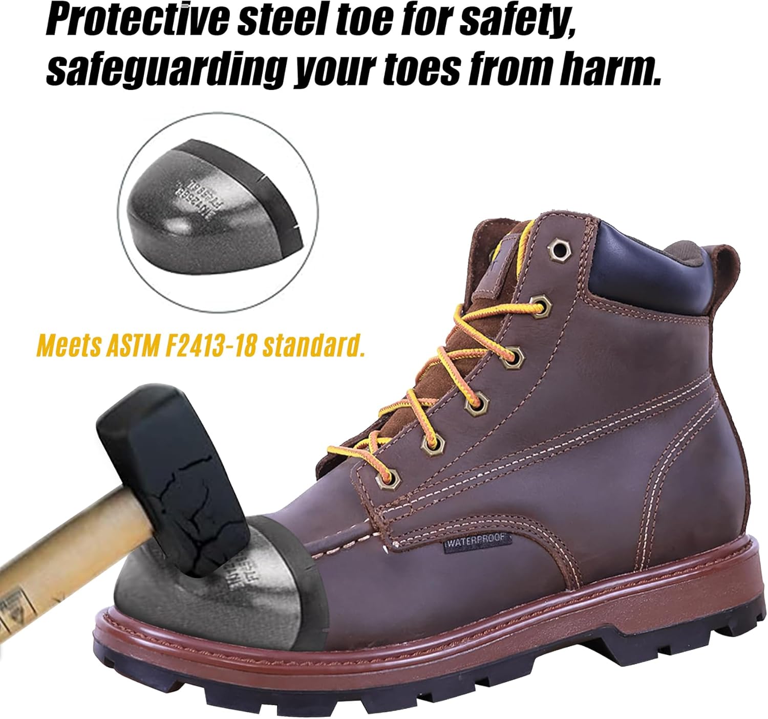 Mens Steel Toe Work Boots With 2 Different Insoles Waterproof Insulated Non Slip & Oil Resistant ASTM F2413 - Image 3