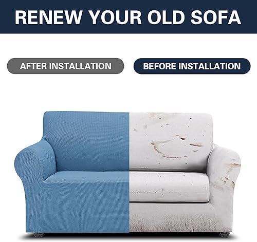 Vista 175 de Cupuamon Fundas elásticas para sofá de 3 cojines, funda protectora de muebles con parte inferior elástica de tela jacquard a cuadros pequeños