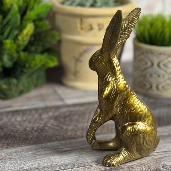 Standing Bunny Rabbit 7 Cast Metal Figurine, Antique Brass
