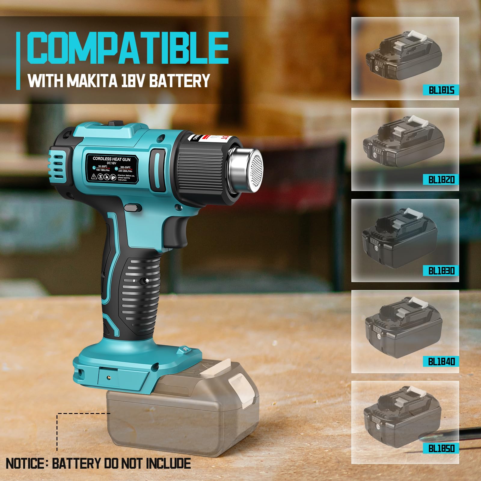 Makita 18V Akku-Heißluftpistole 350W 50-550°C LCD 5 Düsen Heissluftpistole