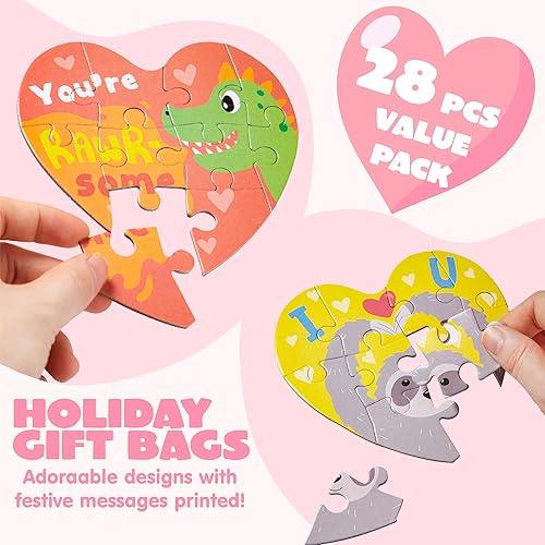 Miniatura 4 de JOYIN Paquete de 28 tarjetas de regalo para el día de San Valentín con rompecabezas de corazón para San Valentín, premios de intercambio de aula,