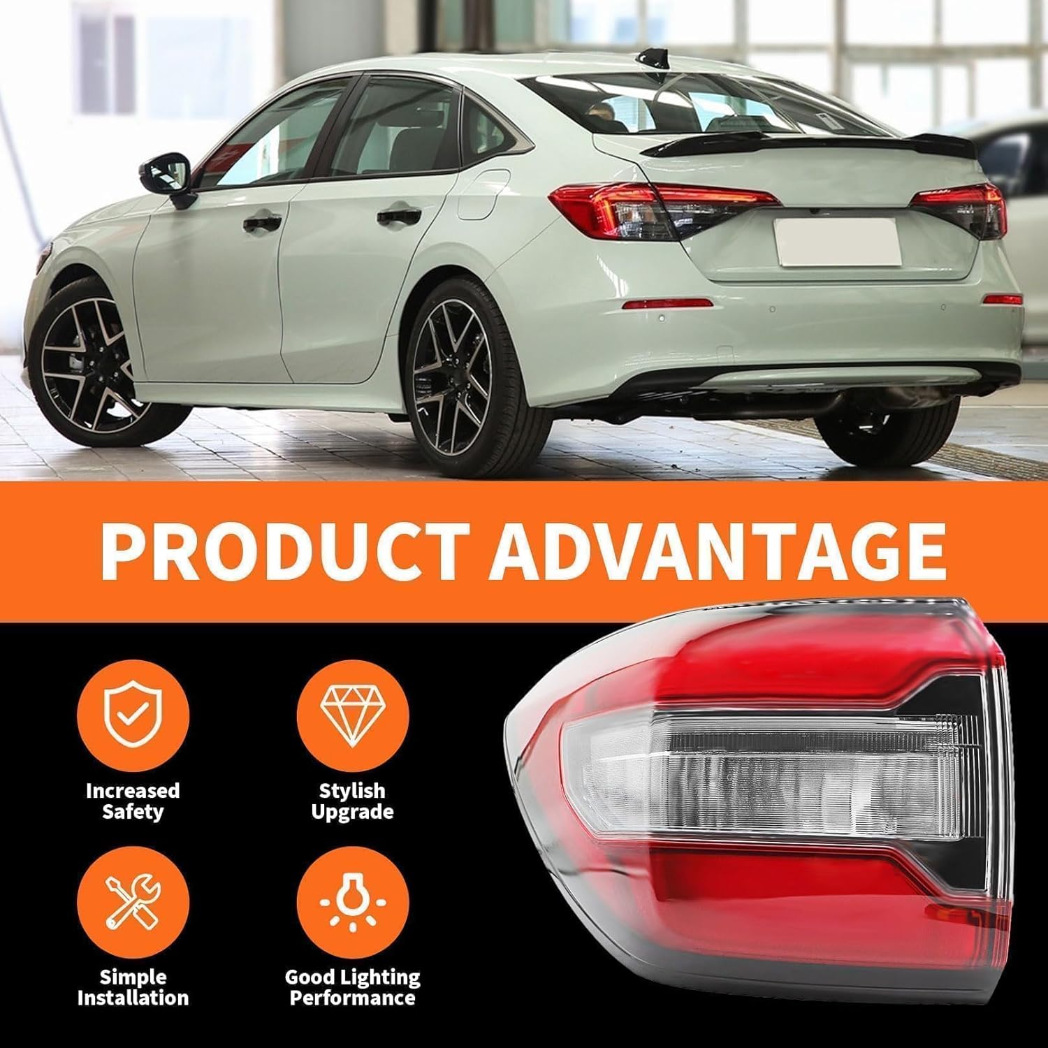 Outer Tail Light Assembly Left Compatible with Pilot 2023 2024 Rear Tail Lamp Taillight Driver Side 33550-T90-A01