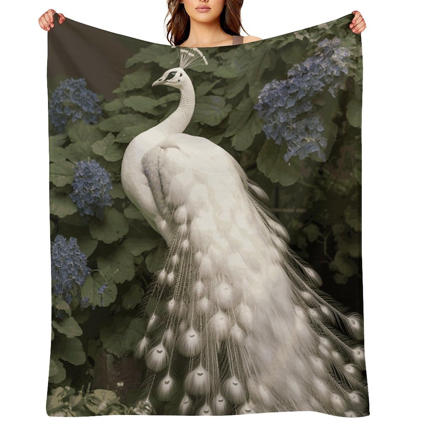 White Peacock Blankets Flannel Soft Blanket for Couch Warm Cozy Throw Blankets Fashion Bed Blanket Thick Bath Towel Bedspread Tapestry for Home Supplies Gift 32"x48"