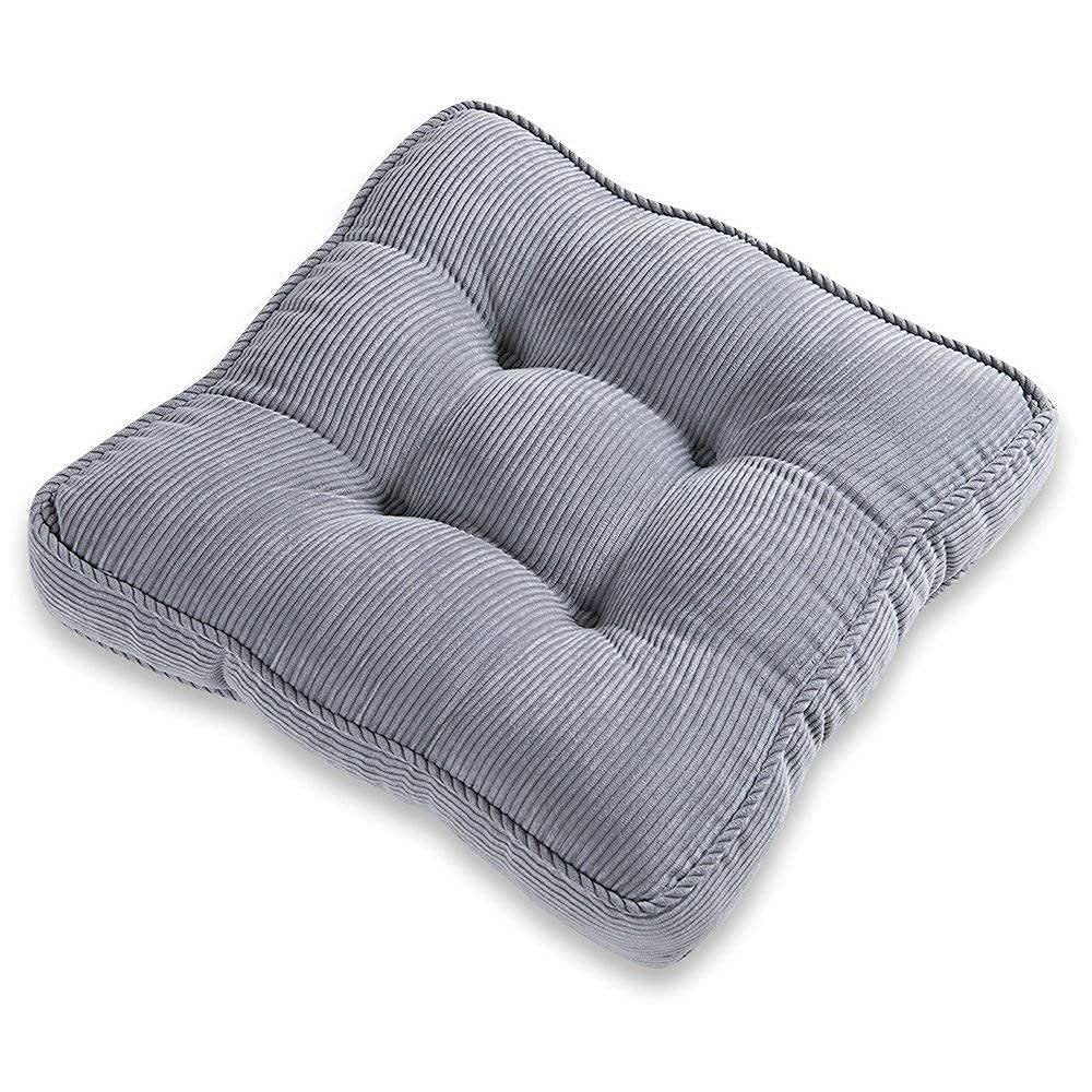 Cushion, Thick 7cm, Corduroy Fabric, Solid, Floor Cushion, Gray, Comfortable Seating, 15.7 Inches (40 cm) Square