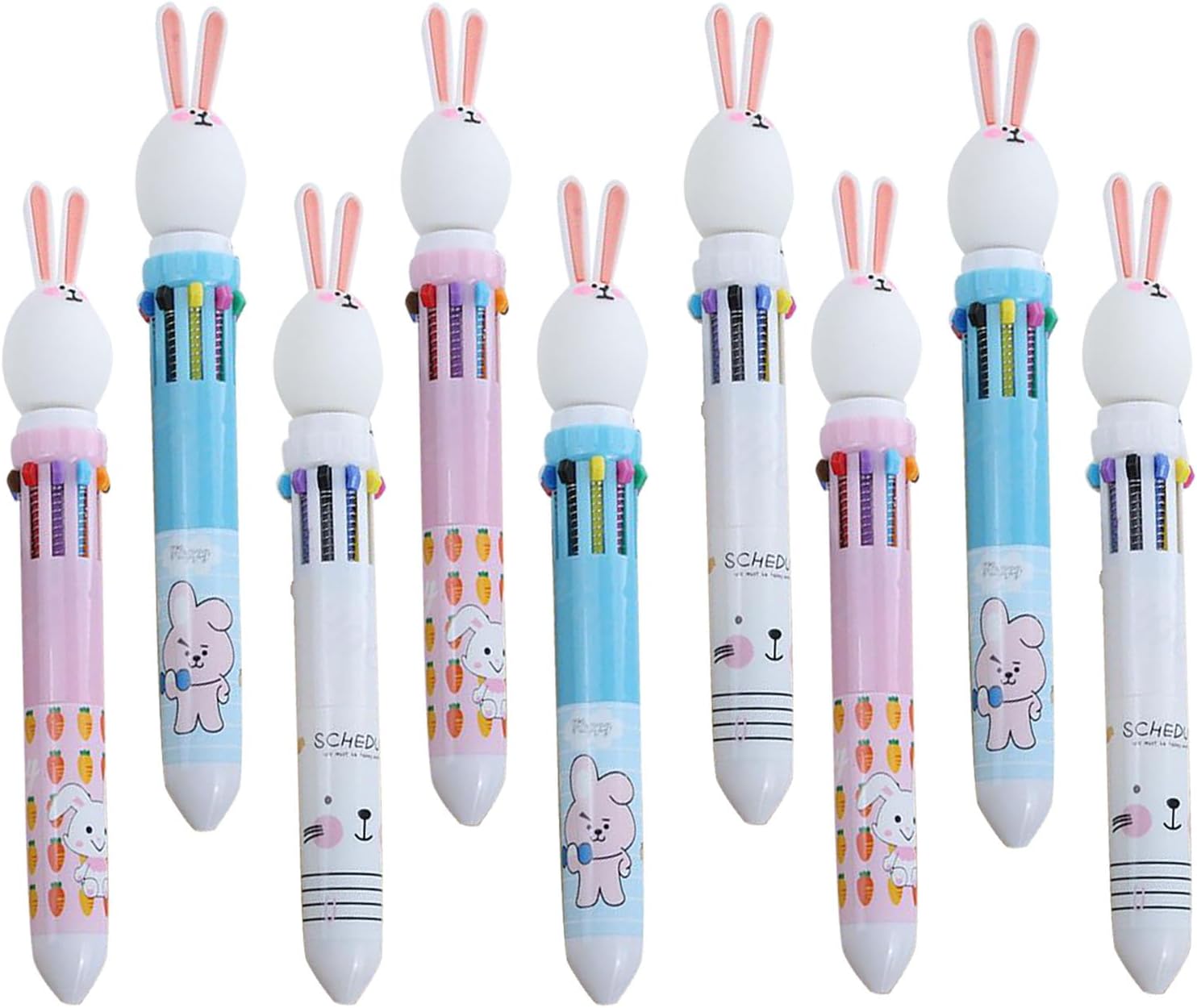YYaaloa 9 Pcs Multicolor Pens 10 in 1 Retractable Ballpoint Pens Gift Cartoon Animals Ballpoint Pens 0.5 mm Bunny Rabbit Easter Party (Bunny Rabbit Pens, 9pcs)