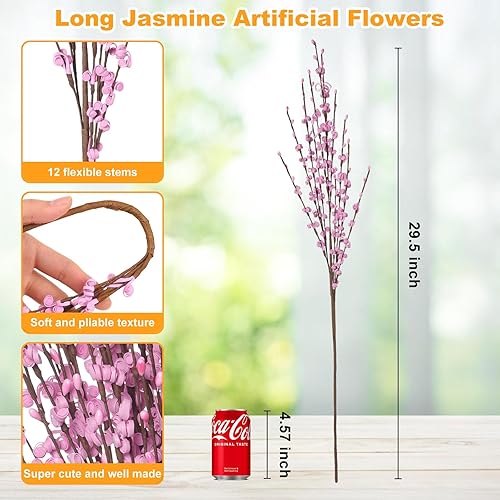 Miniatura 2 de Wootkey 5 flores artificiales de jazmín de 30 pulgadas de largo, ramas secas para Año Nuevo, boda, bricolaje, arte floral, hogar, oficina, fiesta,