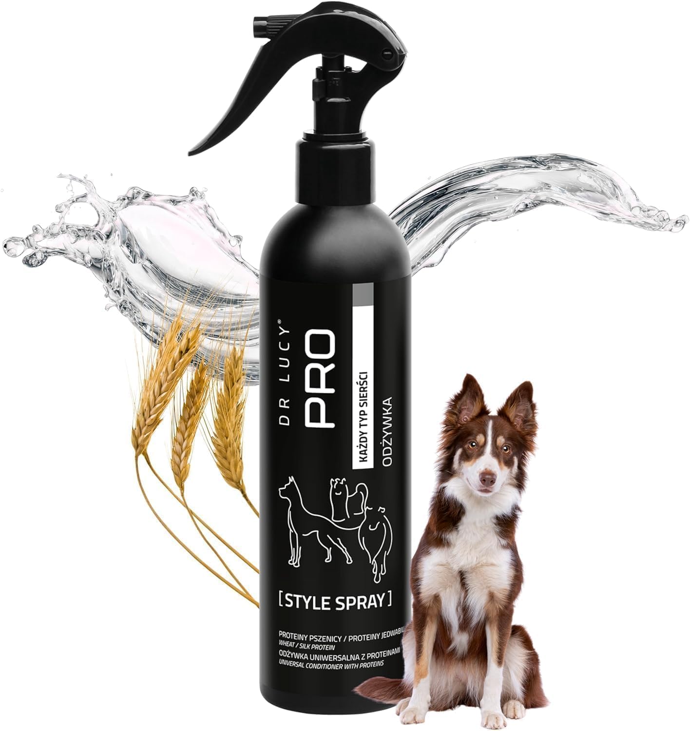 DR Lucy Pro Style Spray 250 ML Spray démêlant - Concentré | Spray démêlant pour chien avec protéines de soie et de blé, idéal pour le soin du pelage sans rinçage