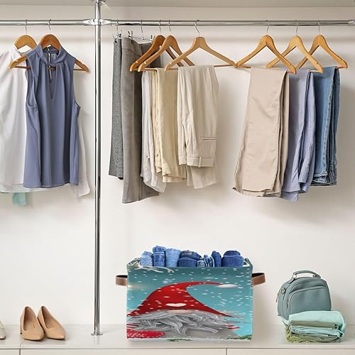 Miniatura 5 de Lindos y divertidos estantes de gnomo de buena suerte de Navidad, color azul, de tela duradera, organizador de armario para ropa y cesta para ropa