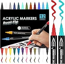 SUPER TOY 24 Colors Acrylic Brush Marker Dual Tip Pen Set for Kids Adult Calligraphy Painting Art Crafts Supplies Drawing Planner (12 Pens= 24 Colors)