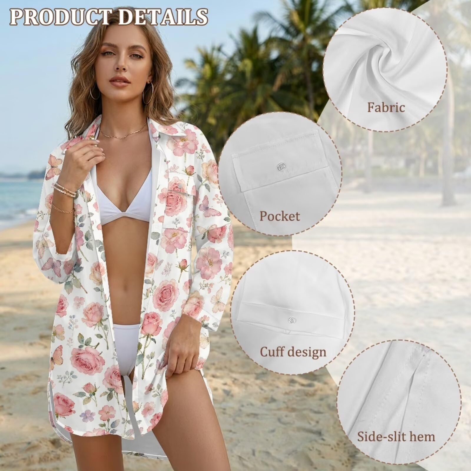 Salida de baño para mujer, salida de baño con botones, vestido de playa, camisa de verano para playa
