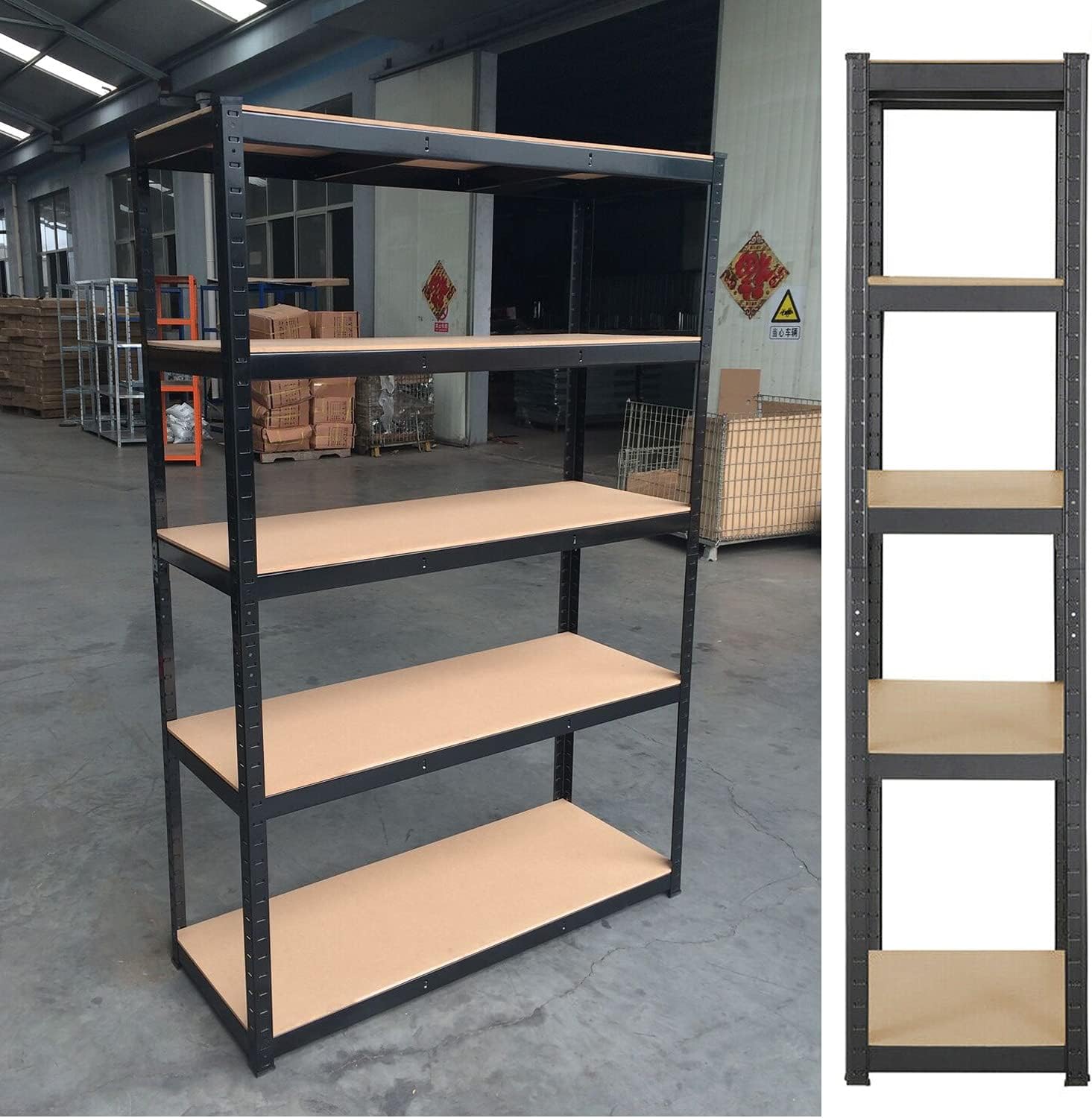 AutofatherMetal Storage Shelves, Heavy Duty Steel 5 Tier Utility Shelves with Adjustable Shelves, Bolt-Free Assembly, High Weight Capacity, Garage Organization Storage Rack, 29" L x 12''W x 66" H