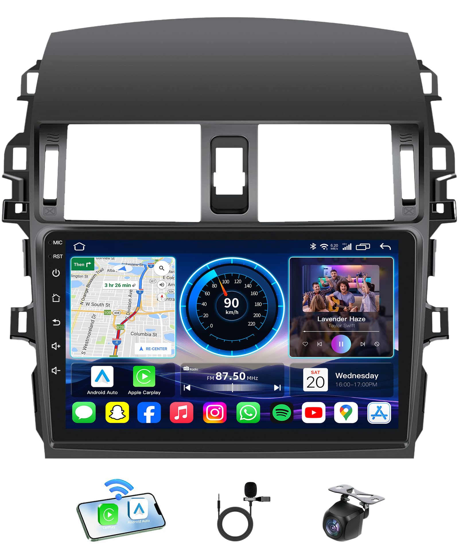 4Core 64G ROM Car Radio for Toyota Corolla 2009-2013: 9 Inch 1280x800P IPS Touchcreen Upgrade Stereo with 5G-WiFi GPS Navigation CarPlay Android Auto