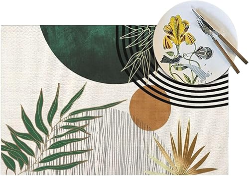 Miniatura 7 de Juego de 4 manteles individuales de mediados de siglo de 12 x 18 pulgadas, manteles individuales rectangulares decorativos con hojas tropicales