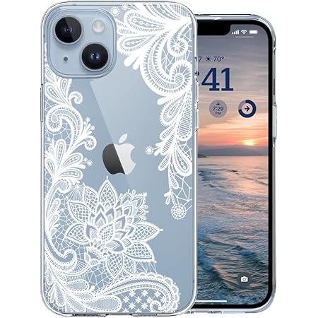KEXAAR iPhone 14 Case, iPhone 14 ute Case with Flowers, for Girls Woman, Clear Floral Design White Lace Flowers Pattern Hard Back Soft Bumper Shockproof Protective Skin Cover (White Floral 14)