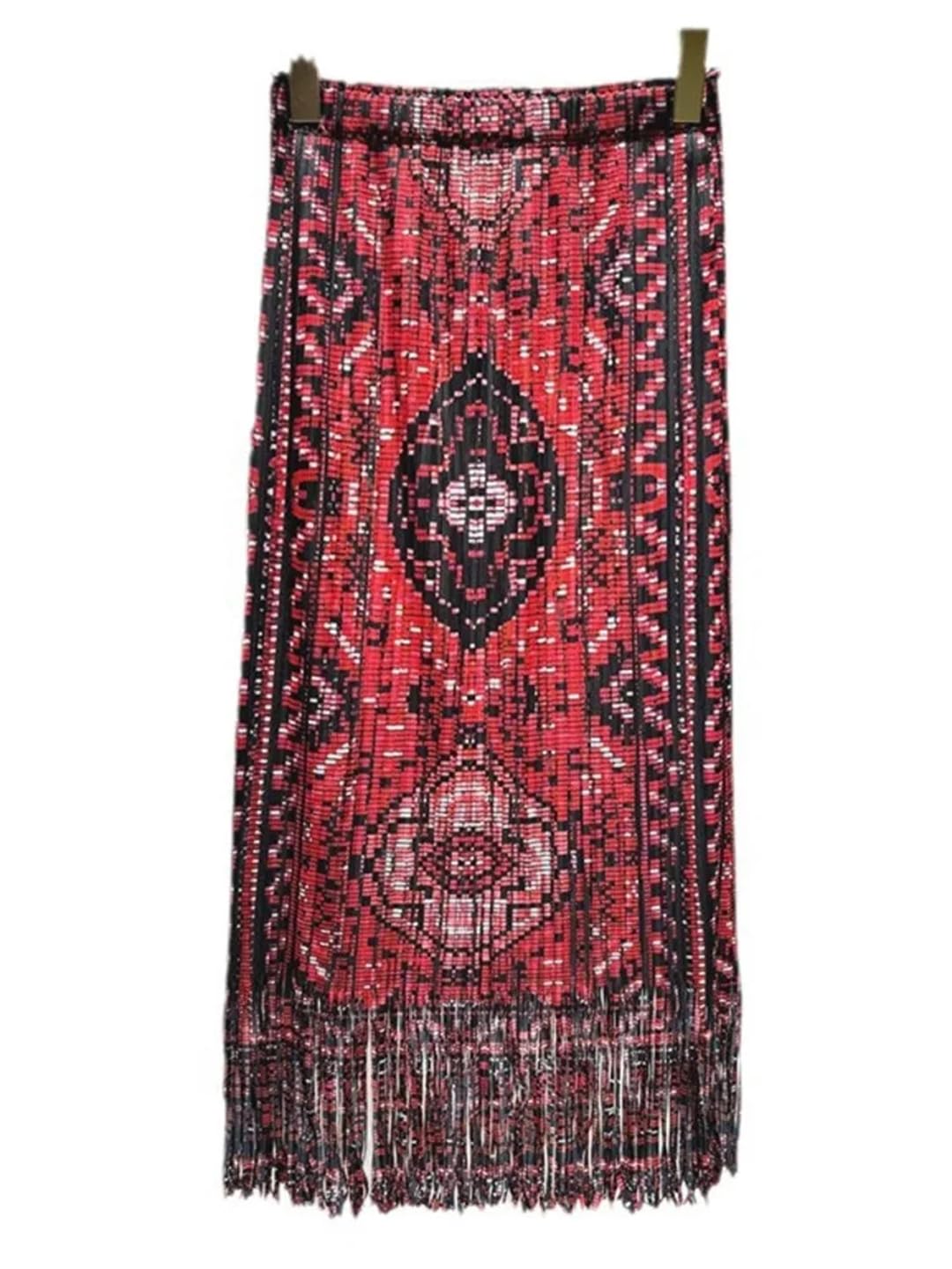 Falda midi con borlas para mujer con estampado de cintura elástica, faldas plisadas vintage