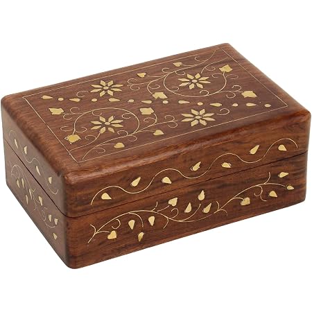 Boîte à Bijoux Artisanale En Bois D'Acacia Sculpté - Boîte à Souvenirs 7,62 Cm X 7,62 Cm X 10,16 Cm