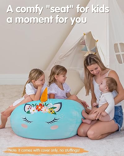 Miniatura 178 de Aubliss - Funda para organizar juguetes de felpa, se convierte en un puf cuando se rellena Se convierte en un puf para niños cuando está lleno. Aqua