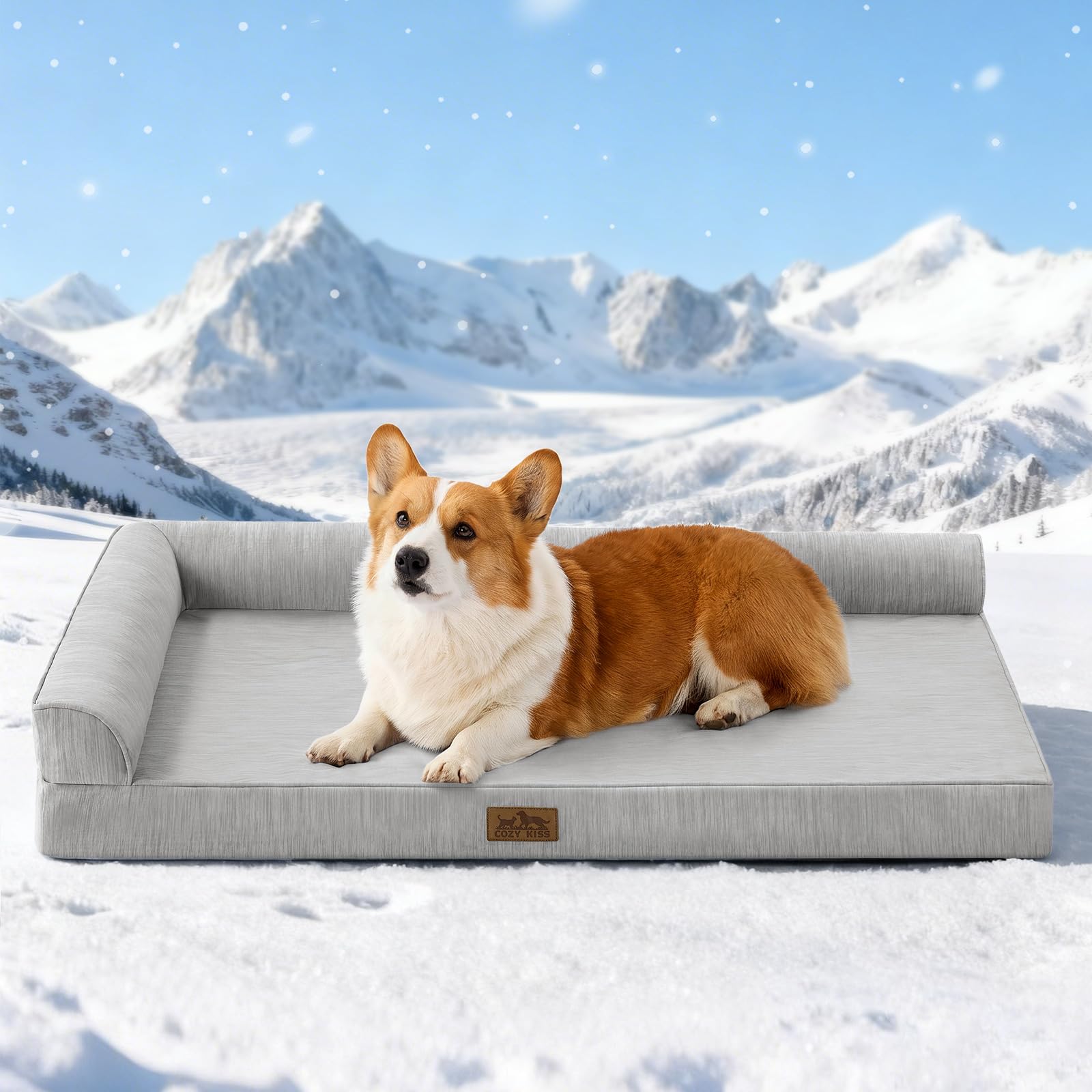 COZY KISS Kühlendes Hundebett Mittelgroße Hunde, Q-MAX>0.4 Orthopädisches Hundekorb mit Seiten, Hundesofa mit Abziehbarer Bezug & wasserdichte Innenlage, Weichhe Hundebetten, Grau, XL(107x76x18 cm)