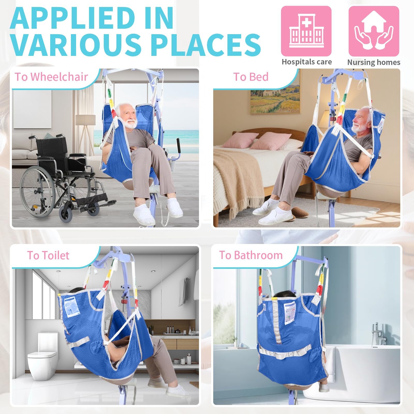 EZ Assistive Hoyer - Eslinga de elevación con inodoro, eslingas de elevación de pacientes para transferencia, correa de cuerpo completo para ancianos, discapacitados, enfermería, cuidador, SWL 500