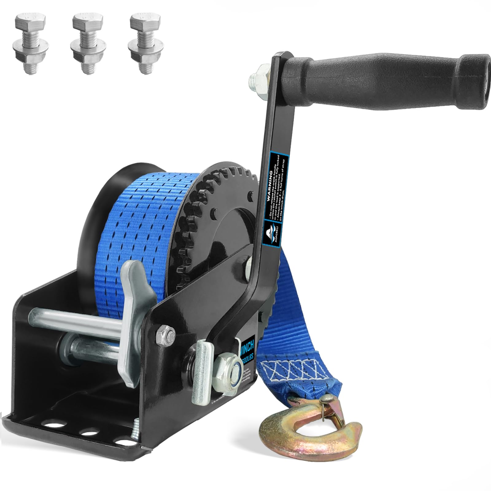 AOFCRELI Boat Trailer Winch 1600LBS Hand Winch with 26ft Strap, 4:1 Gear Ratio Portable Winch 2 Way Ratchet for Boat, Trailer, RV, ATV, Jet Ski