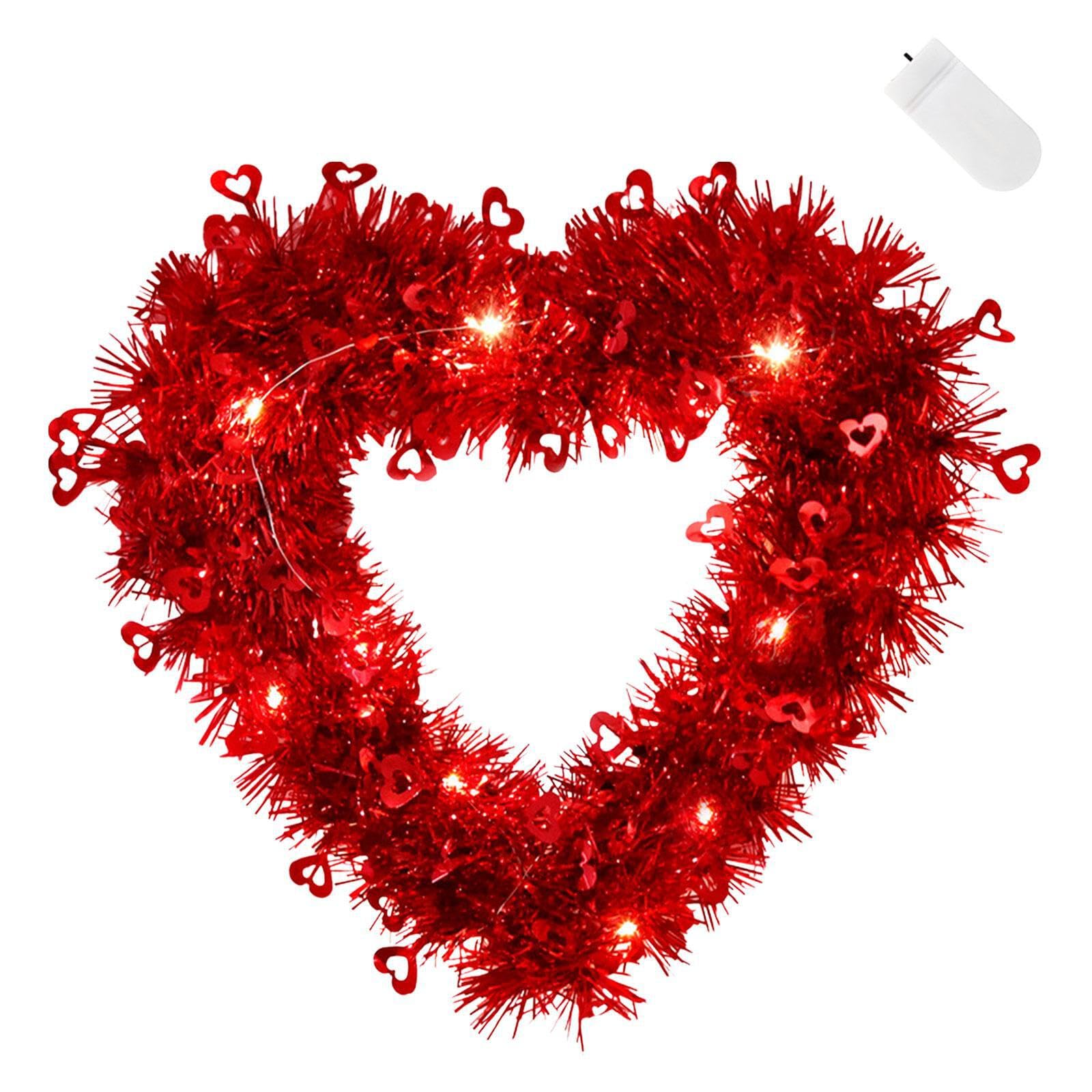 Yixannx Red/Light For Creative Valentines Day Wreath With Beautiful Heart And Led Lighting Home And Events Valentine Decoration Heart Shape Lighted Wreath Lightweight