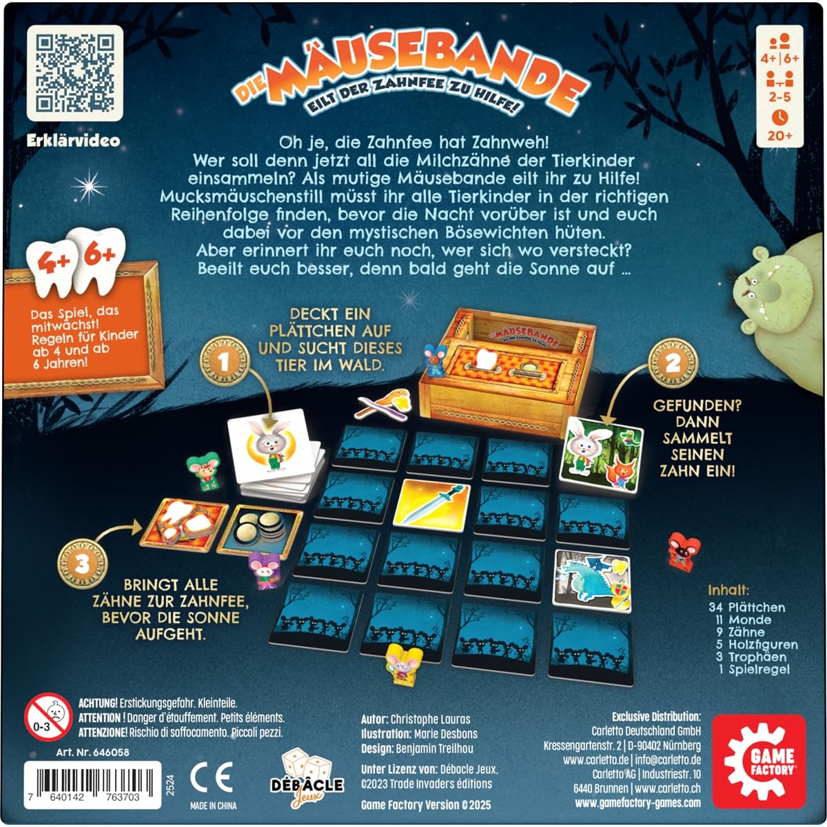 Game Factory 646058 Die Mäusebande, kooperatives Kinderspiel, Familienspiel | Merkspiel, Memospiel für Kinder ab 4 und 6 Jahren
