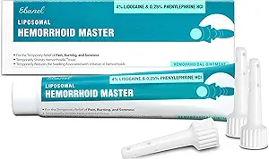 Ebanel 4% Lidocaine Hemorrhoid Treatment Ointment with Phenylephrine, Hydrocortisone, Vitamins B6, D3, E, Zinc Oxide, External and Internal Hemorrhoids Treatment Burn Itch Pain Relief Anal Cream