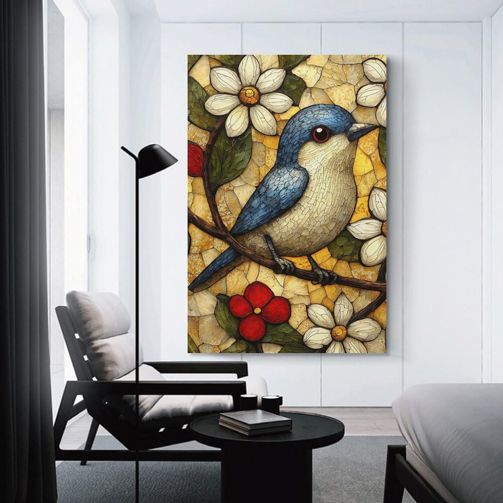 Junmoney Unframe-Style-19 Mosaic Bird On Branch Wall Picture Print, 20X30inch(50X75cm), For Wall Displays, Bedrooms Or Room Updates, Decorative Artwork With Flexible Styling