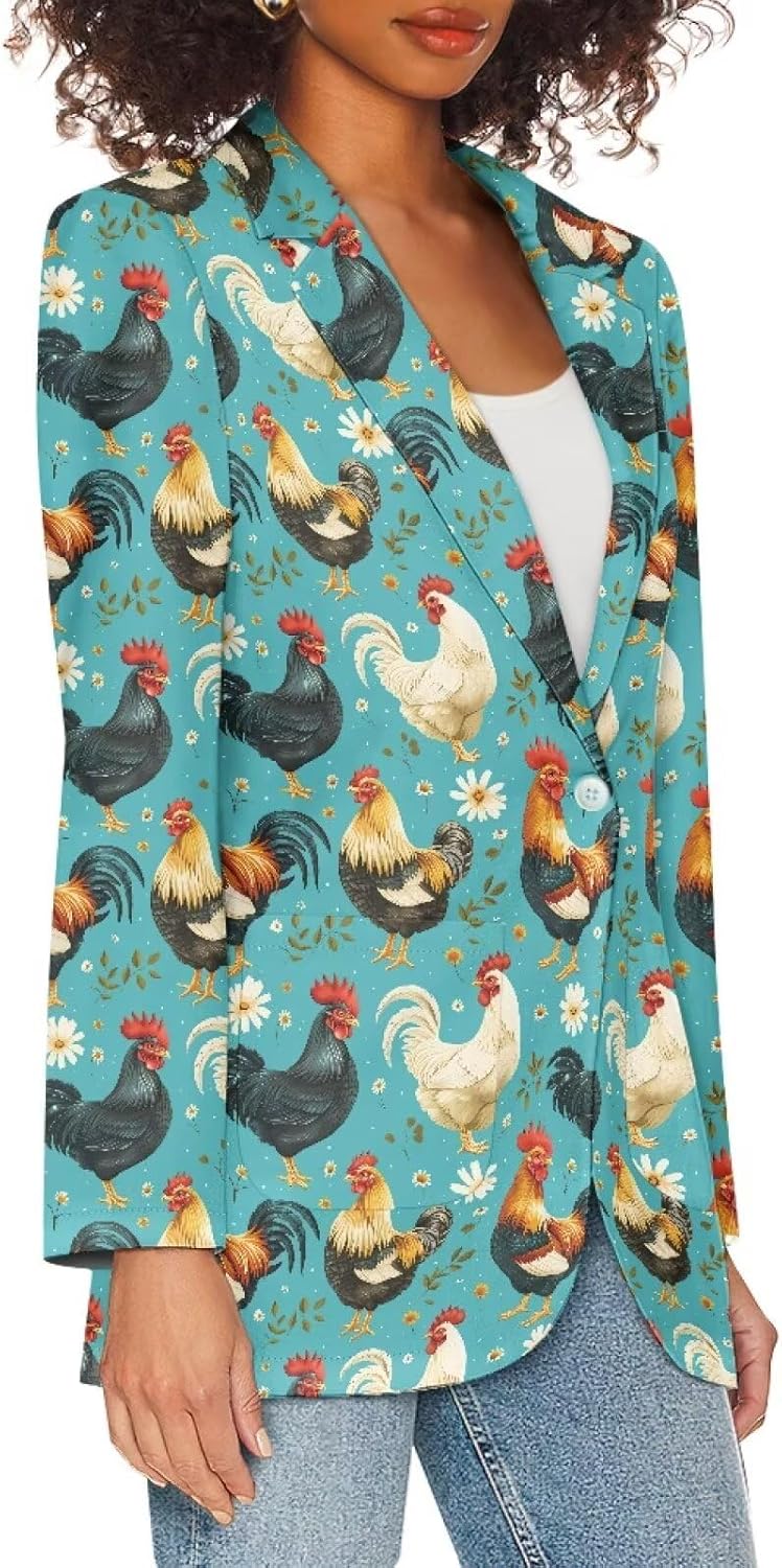 Womens Blazer Notched Lapel One Button Open Front Casual Suit Long Sleeve Work Office Blazer Jacket with Pockets