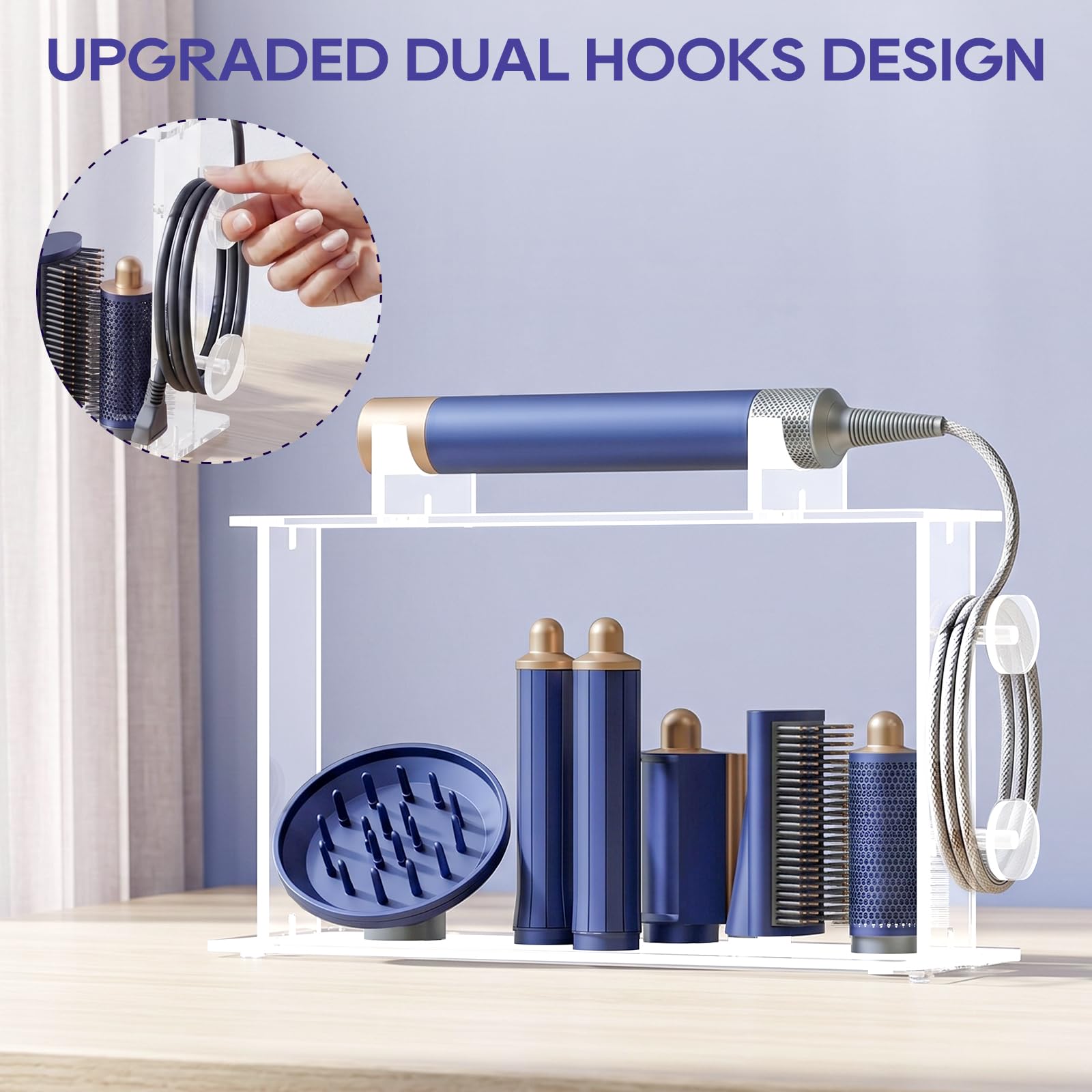 WeGXY Aufbewahrungshalter, kompatibel mit Dyson Airwrap Styler-Zubehör, Acryl, 6 Löcher, Arbeitsplatten-Organizer, Ständer, Desktop-Rack zur 