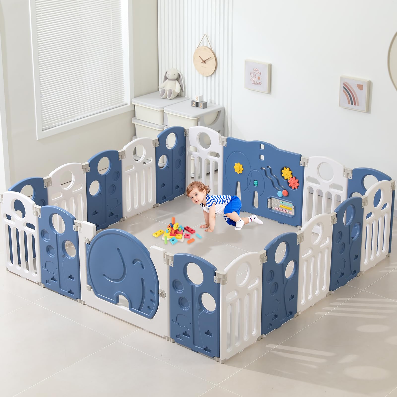 Baby Playpen,for Kids and Toddlers,Kids Activity Centre Safety Play Yard,Safety Gates for Indoor&Outdoor,Sturdy Baby Fence Area,Portable, Educational, and Safe Play Yard 18 Panels, Blue