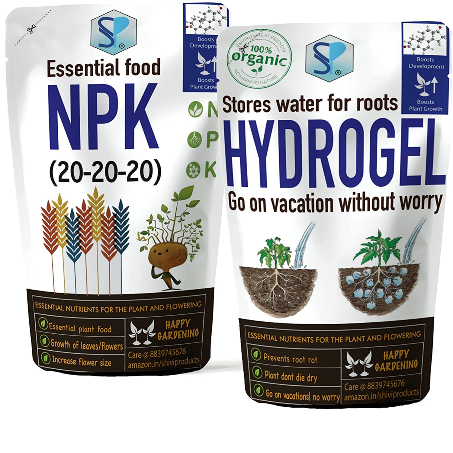 Shiviproducts Combo - NPK 20 20 20 Macro nutrients and Hydrogel for Water Storage in Soil | All Purpose Fertilizers for Gardening Plants (450gm + 450 gm) (B09JNFM2QK) Amazon Price History, Amazon Price Tracker
