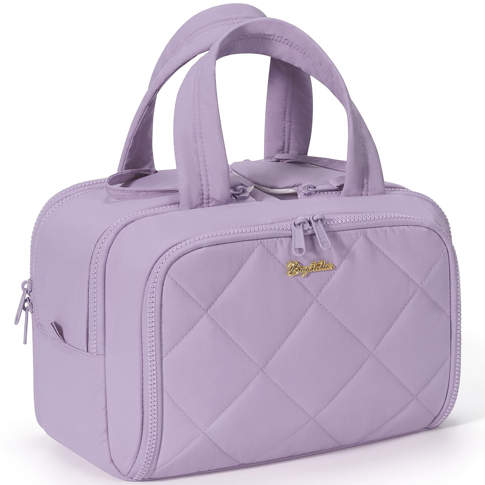 Travel Toiletry Bag Large Wide-open Puffy Toiletry Bag for Women Lightweight Quilted Makeup Bag Cosmetic Organizer with Handle