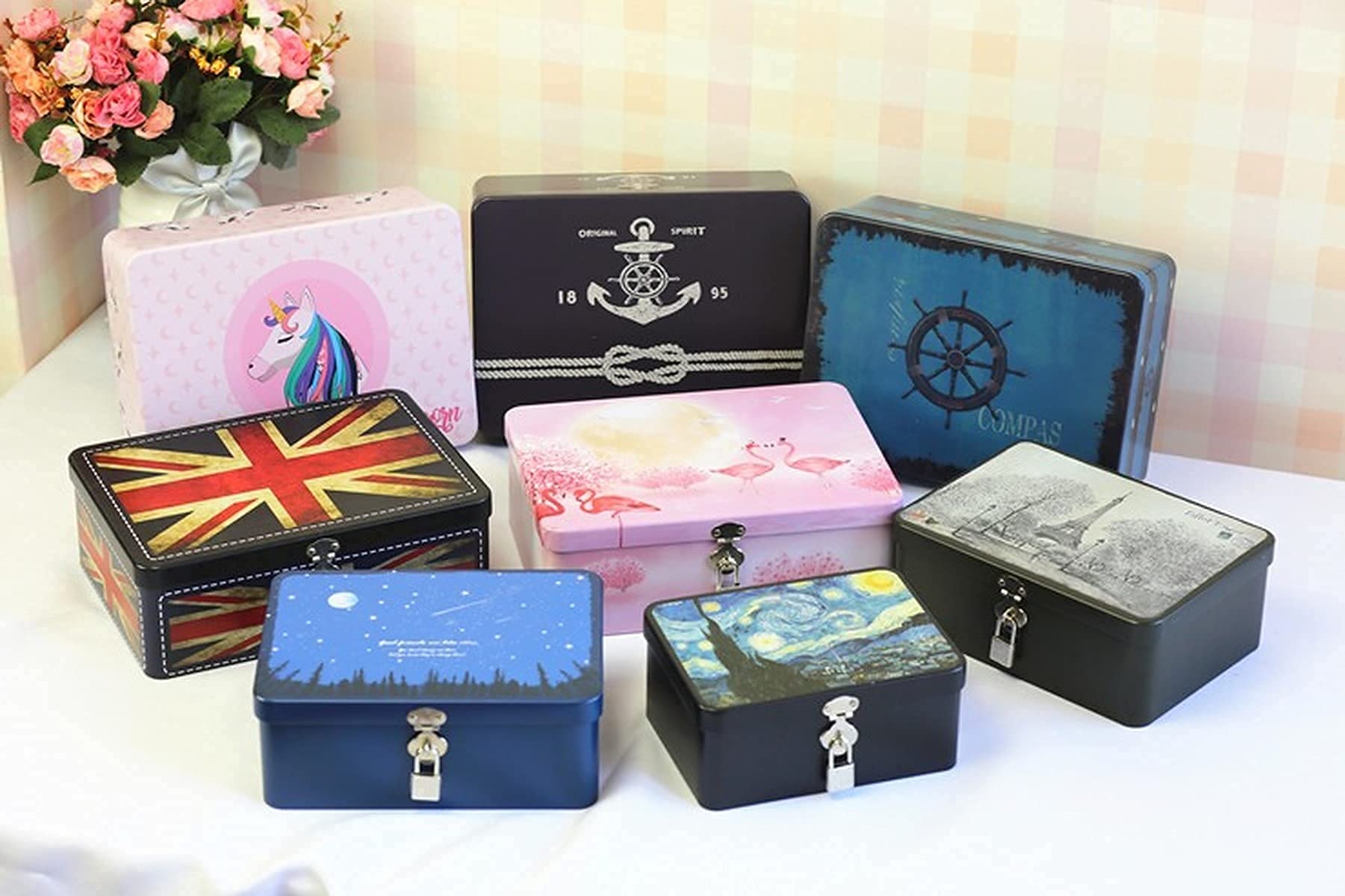 Amazon.co.jp: 収納ボックス 鍵付き ブリキ缶 缶ケース 雑貨入れ 蓋