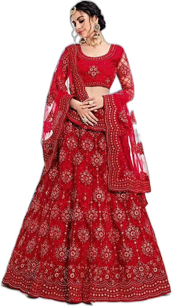 Bhurakhiya Women's Net Embroidered Semi-Stitched Lehenga Choli And Dupatta Set (Free Size)