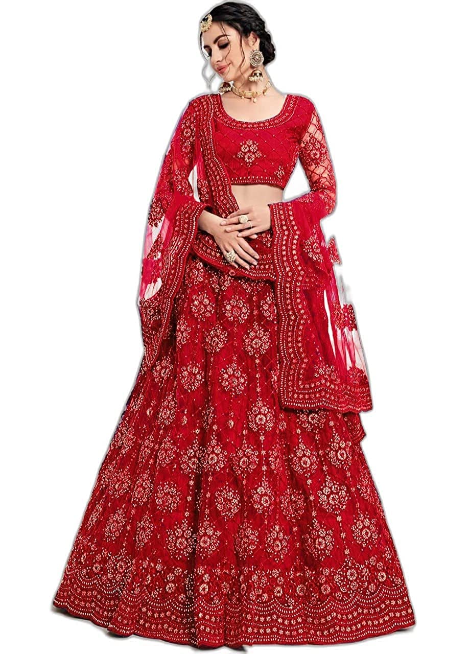 Bhurakhiya Women's Net Embroidered Semi-Stitched Lehenga Choli And Dupatta Set (Free Size)
