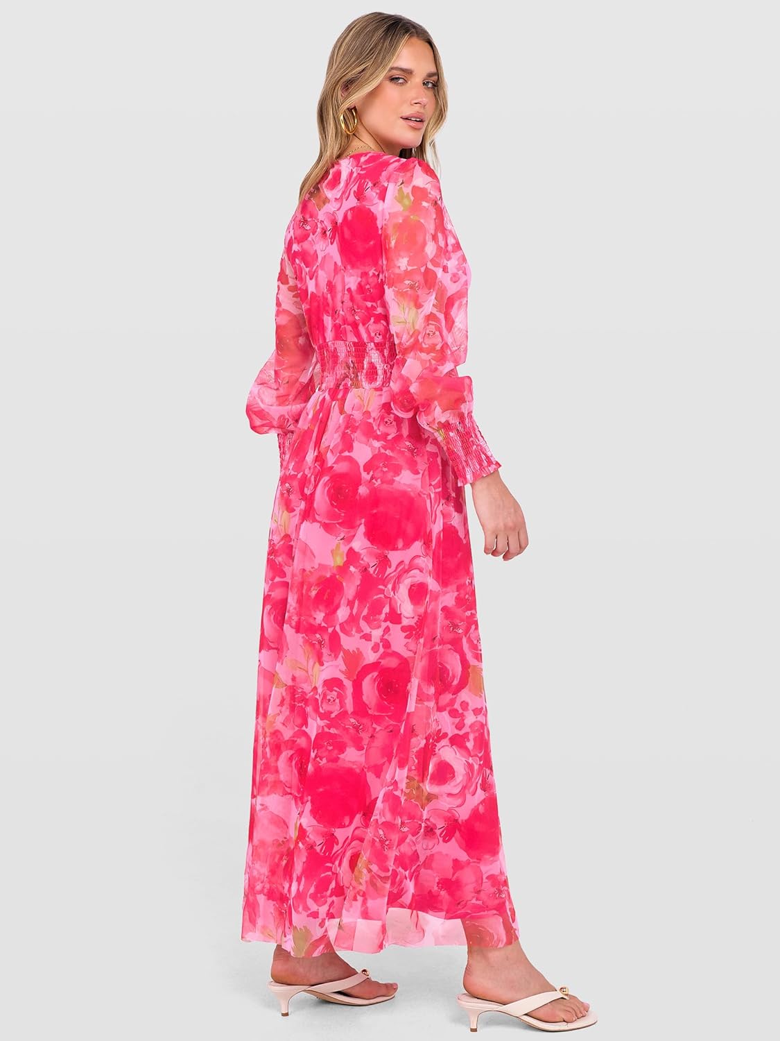 ANRABESS Women's Floral Maxi Dress 2025 Fall V Neck Puff Long Sleeve Flowy Casual Wedding Guest Tea Party Tulle Dresses - Image 6