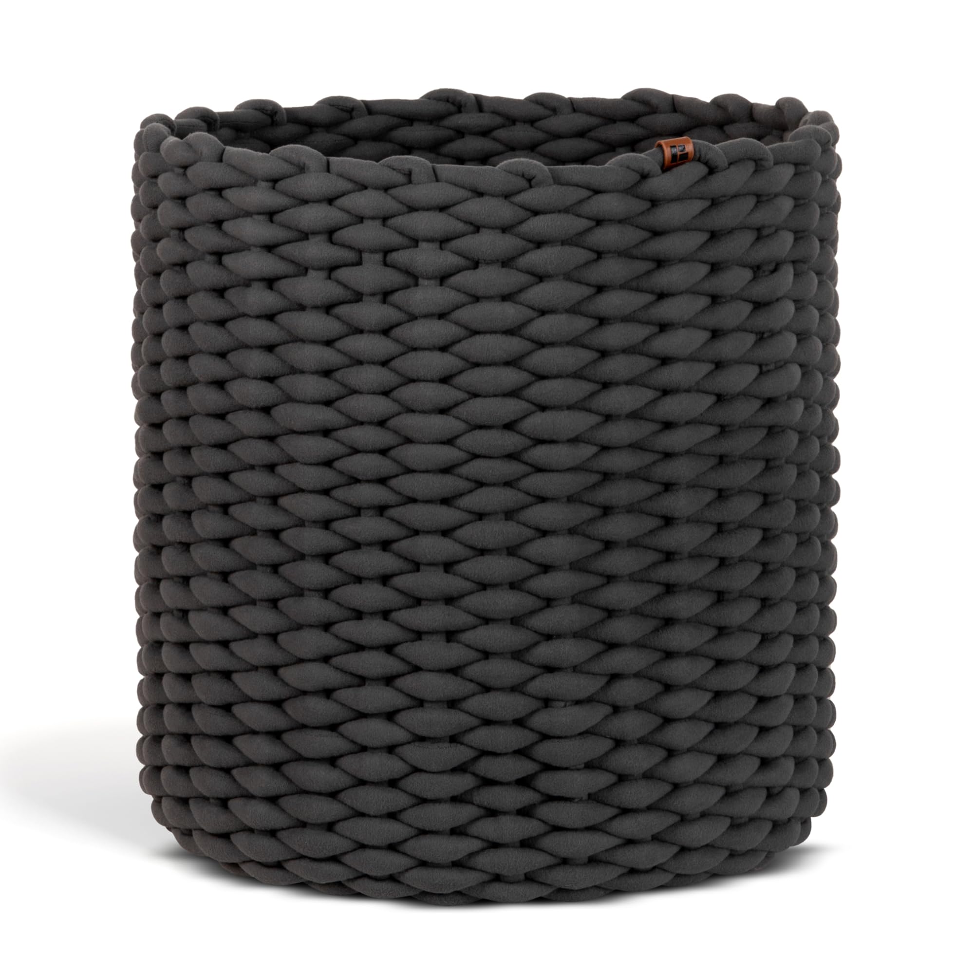 Bigso runder Aufbewahrungskorb aus weichem Stoff, geflochtener Storage Basket, super soft Oberfläche, großer Ordnungshelfer für Wohnzimmer, Schlafzimmer & Kinderzimmer, Größe XL, Grau