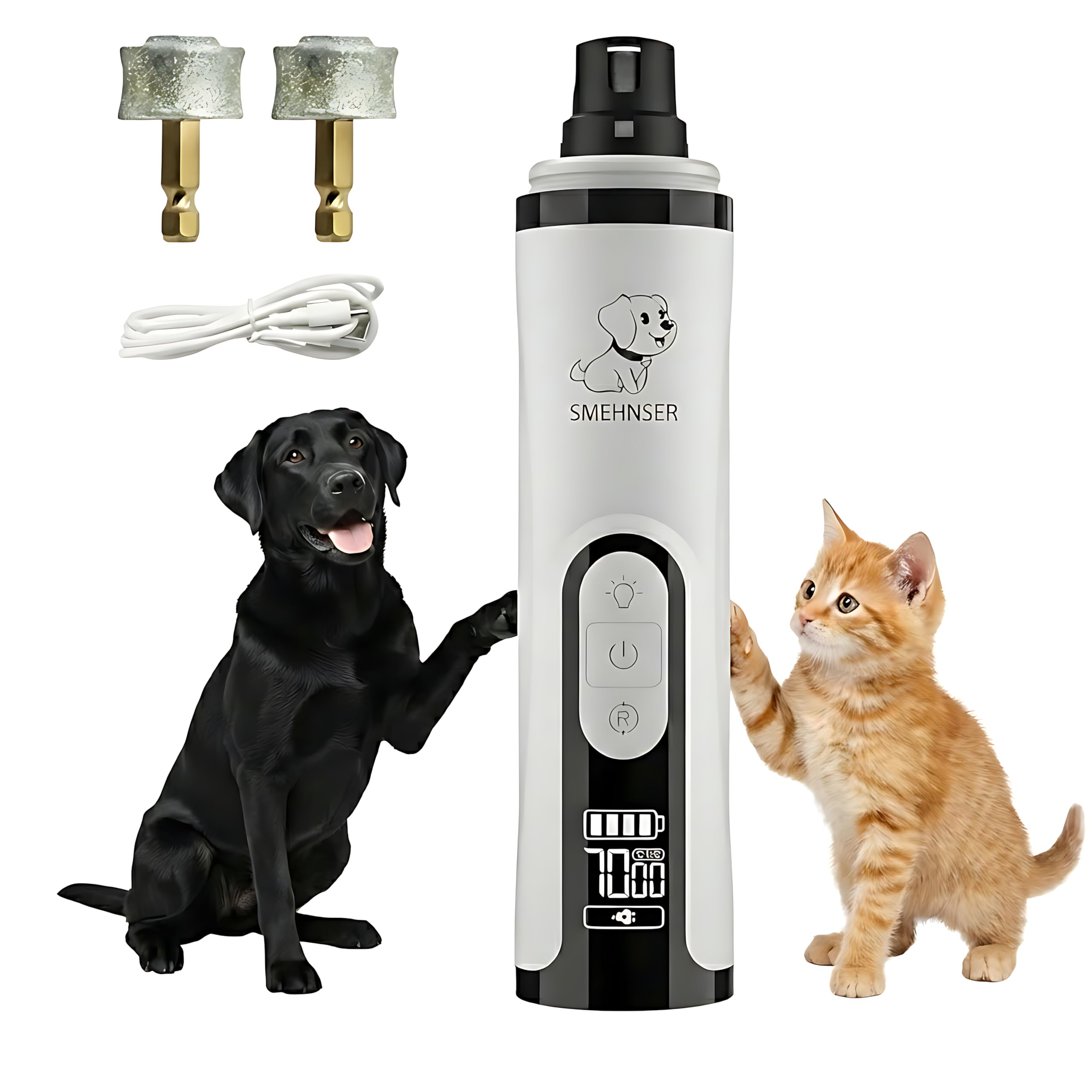 Professional Dog Nail Grinder with LED Quick Sensor Light & LCD Screen, 3-Speed, Corded/Cordless, 8Hr Runtime, Quiet Electric Pet Nail Trimmer Kit w/Clippers, 2000mAh Rechargeable for Dogs & Cats