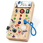 Hoarosall Dinosaur Busy Board with 8 LED Light Switches, Toddler Montessori Busy Board with Light Switch, Sensory Travel Toys, Montessori Toys for 1+ Year Old Boys
