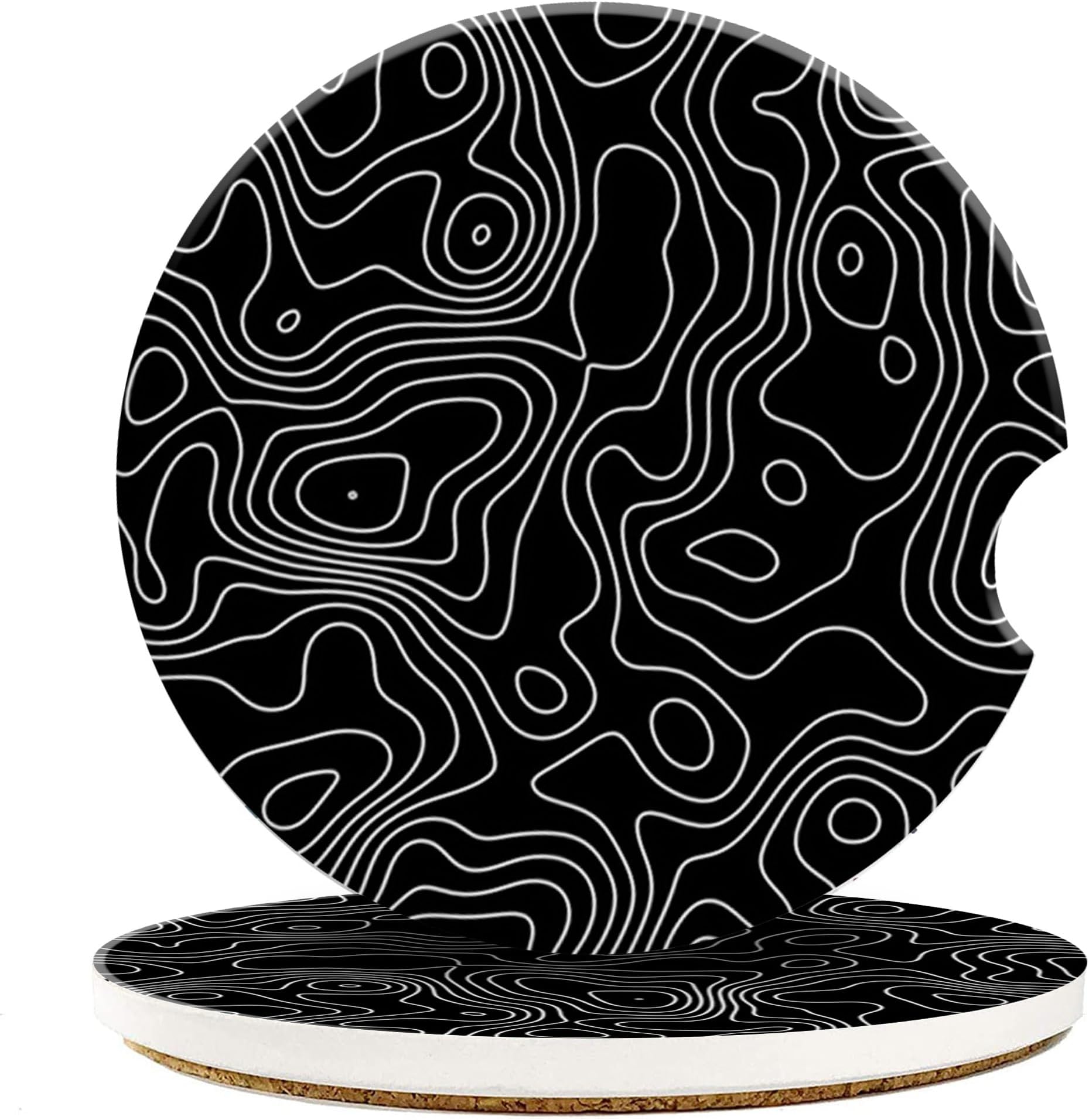 Car Cup Coaster Topographic Contour Car Coaster for Cup Holders Universal Non-Slip Ceramic Vehicle Interior Accessories 2 Pack 2.56 Inch