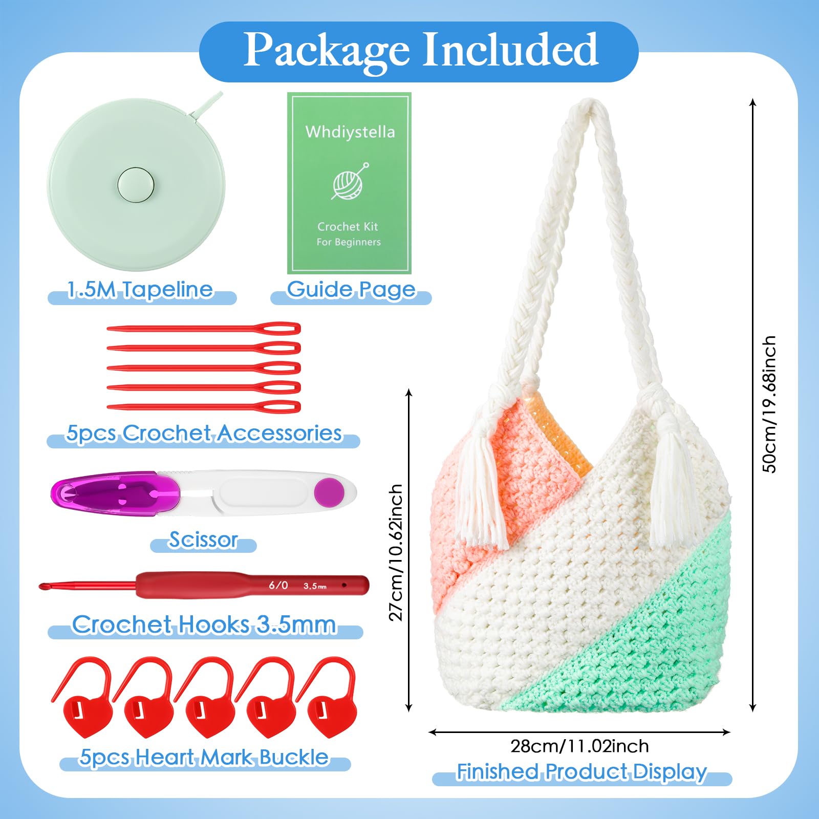 Whdiystella Crochet Bag Kit Crochet Kit for Beginners Starter Knitting Kit with Step-by-Step Video Tutorials Adult Crafts Projects Crochet Yarn, Crochet Hook for Crafting Gift
