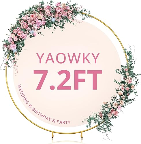 YAOWKY Soporte de fondo redondo de 7.2 pies, soporte de fondo circular negro, marco de arco de globos estable de metal con base para boda, fiesta de